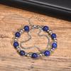 Stainless Steel Layered Bracelet for Men Boys,Metal Beads Natural Stone Bracelets,Hiphop Fashion Jewelry
