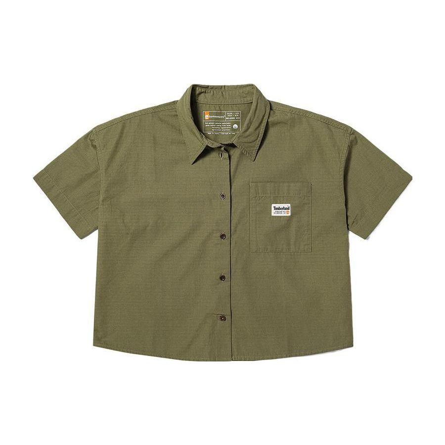 

Timberland Urban Outdoor Series Pointed Collar Pleated Solid Loose Short Sleeve Shirt Women shirts Cassel-Green A6AJW-590 XL