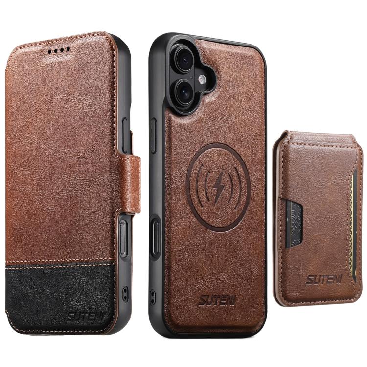 Suteni Q06S3 3-in-1 Splicing Detachable Vertical Flip Wallet MagSafe Leather Phone Case
