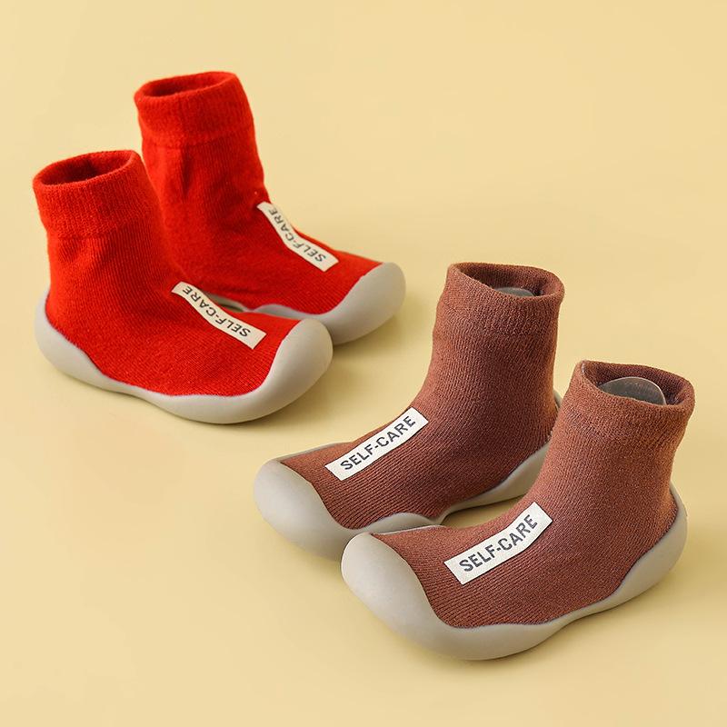1Pair Children First Walkers Floor Rubber Shoes Anti Slip Soft Soles Early Education Shoes Baby Floor Socks Elastic Socks 0-3years Old
