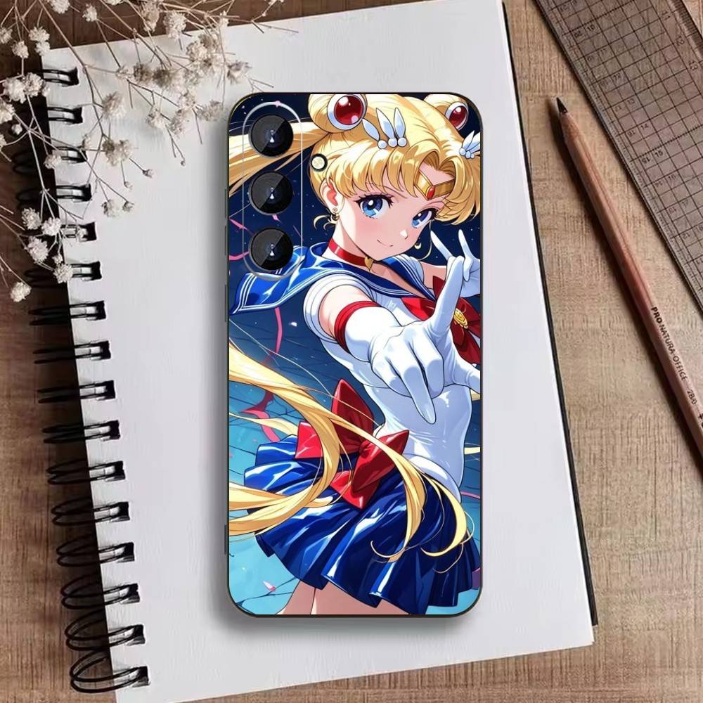

Cartoon S-Sailor M-Moons Phone Case For Samsung Galaxy A73,21,22,32,71,53,52,51,80,5G Soft Black Cover Samsung a20s