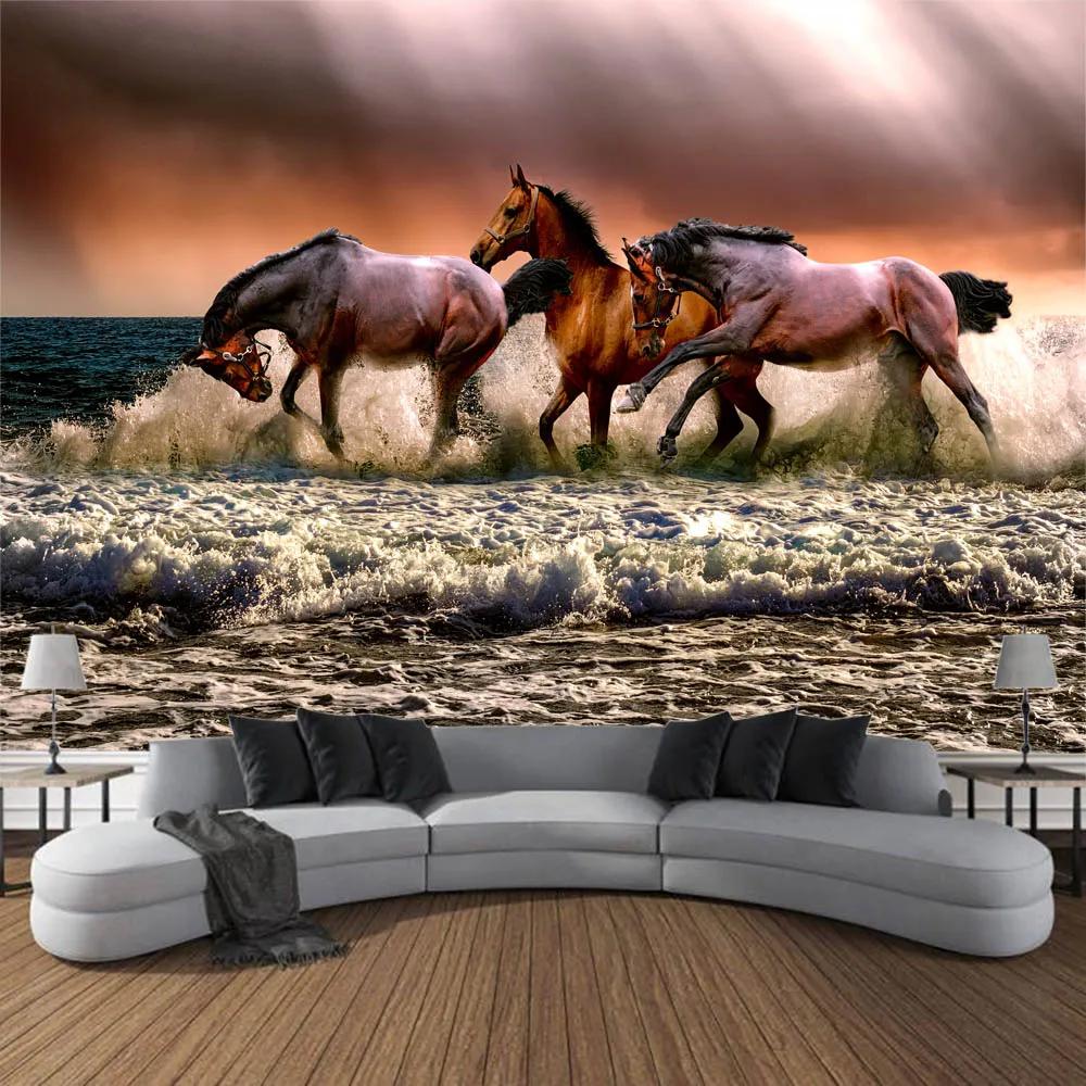 Running Horse Printing Tapestry Animal Wall Hanging Living Room Bedroom Wall Decoration Bohemian Hippie Aesthetic Decoration