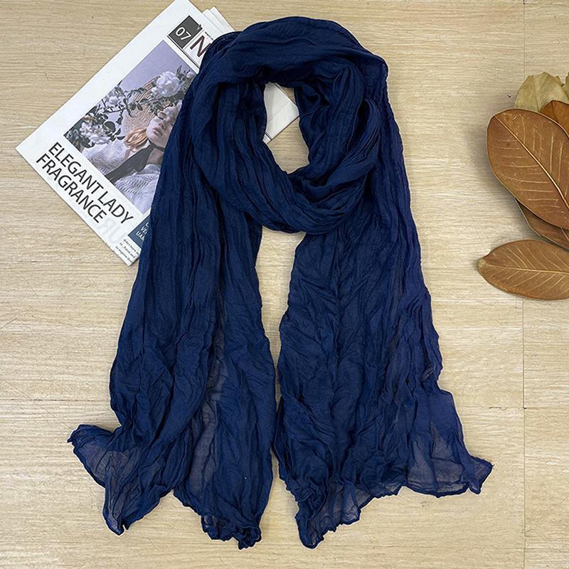 

Хлопково-льняной женский шарф в корейском стиле, тонкий, однотонный, простой в сочетании, длинный, накидка на плечи, согревающий шею, шелковый шарф