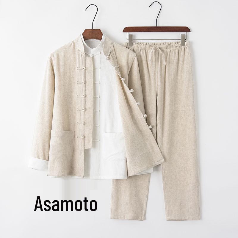 Men's Youth Linen Tang Suit - Chinese Style Zhongshan Jacket Hanfu Set