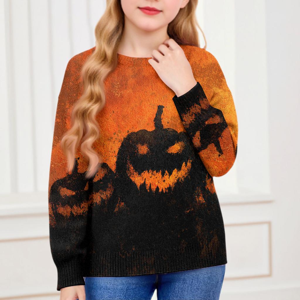 Halloween Genser for Barn Gutter og Jenter Strikket Genser Søt Skjorte Høst Rundhals Genser Topper