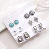 6pcs Set Retro Ethnic Western Cowboy Style Hat Boots Moon Cactus Turquoise Stud Earrings for Women Fashion Jewelry Sets Gifts