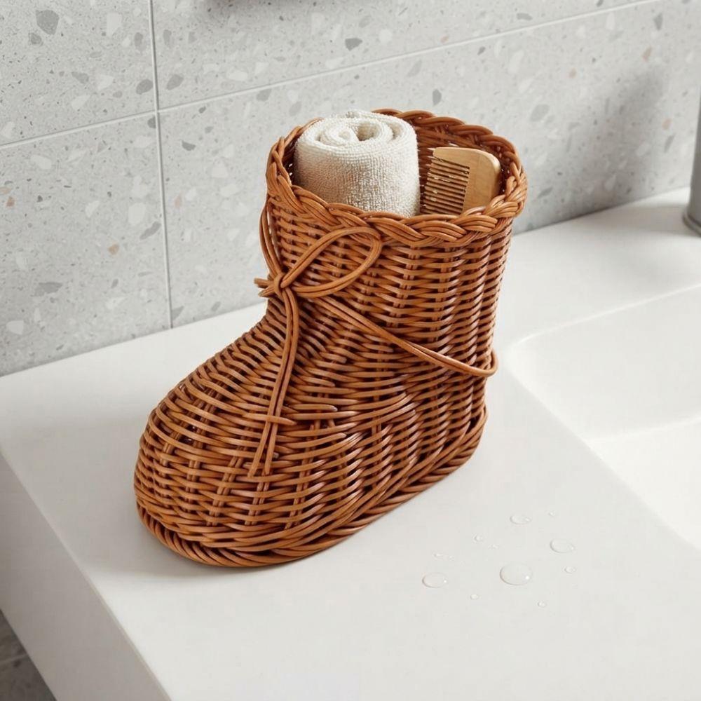 Plastic Boot Shaped Basket Handwoven Handwoven Storage Basket Rattan Storage Tray  for Kitchen