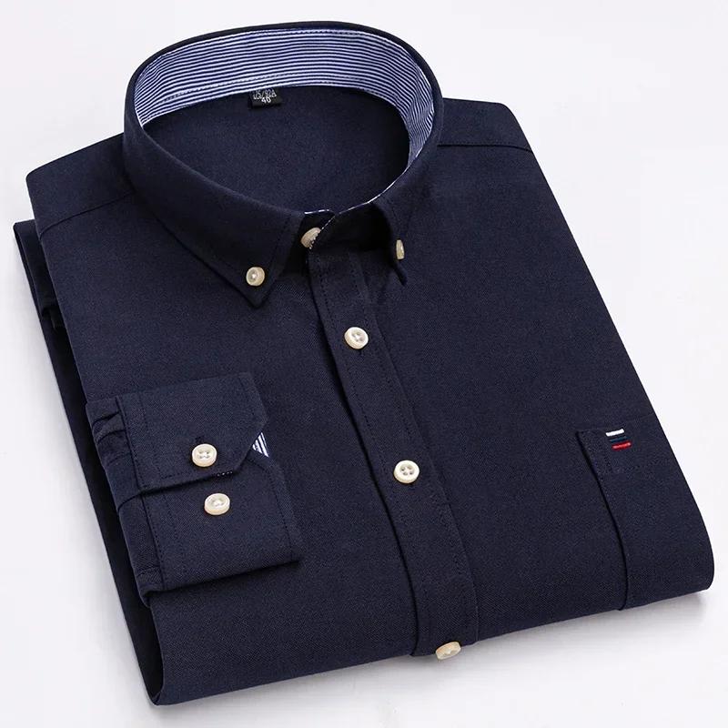 New In Shirt Plus Size 7XL Long-sleeve Shirts for Men 100%cotton Oxford Slim Fit Formal Plain Shirt Fashion Korean Plaid Clothes