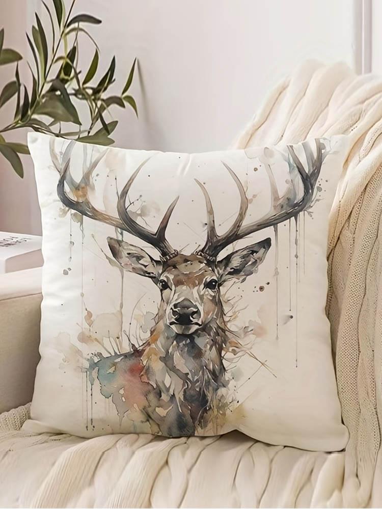 1pc Decorative Throw Pillow Cover Modern European Retro Deer HeadSingle Side Printing Decoration Home Sofa Car Cushion Cover