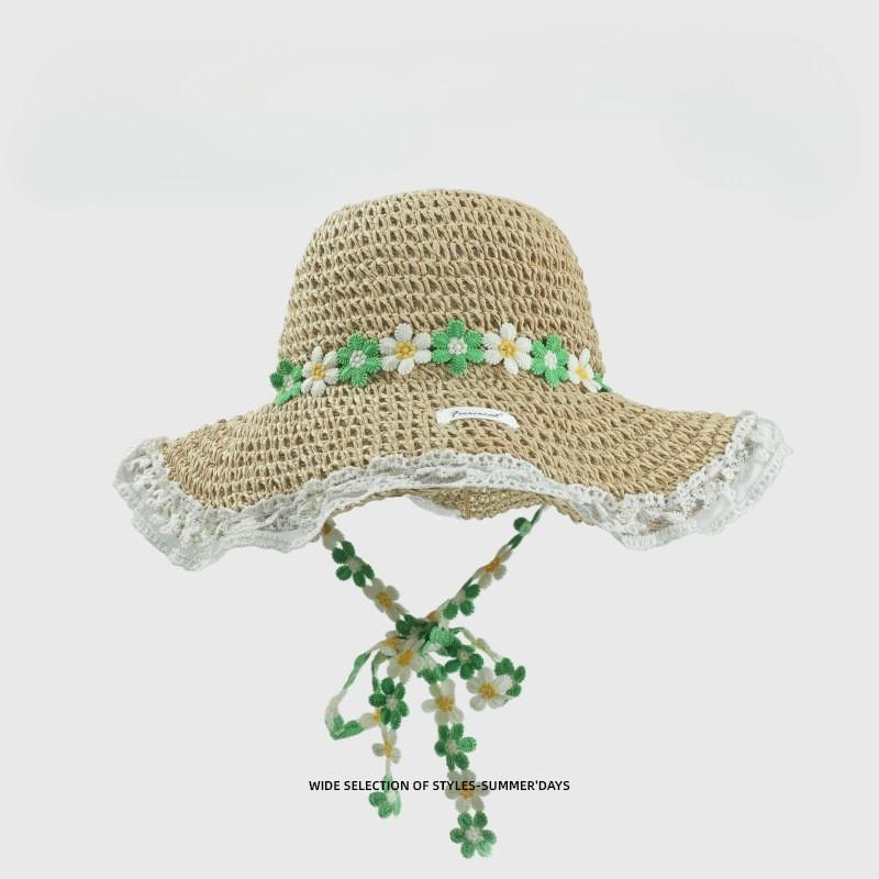 Summer Seaside Beach Straw Hat Female Versatile Outdoor Sunscreen UV Protection Sun Hat Bucket Hat Fresh and Sweet