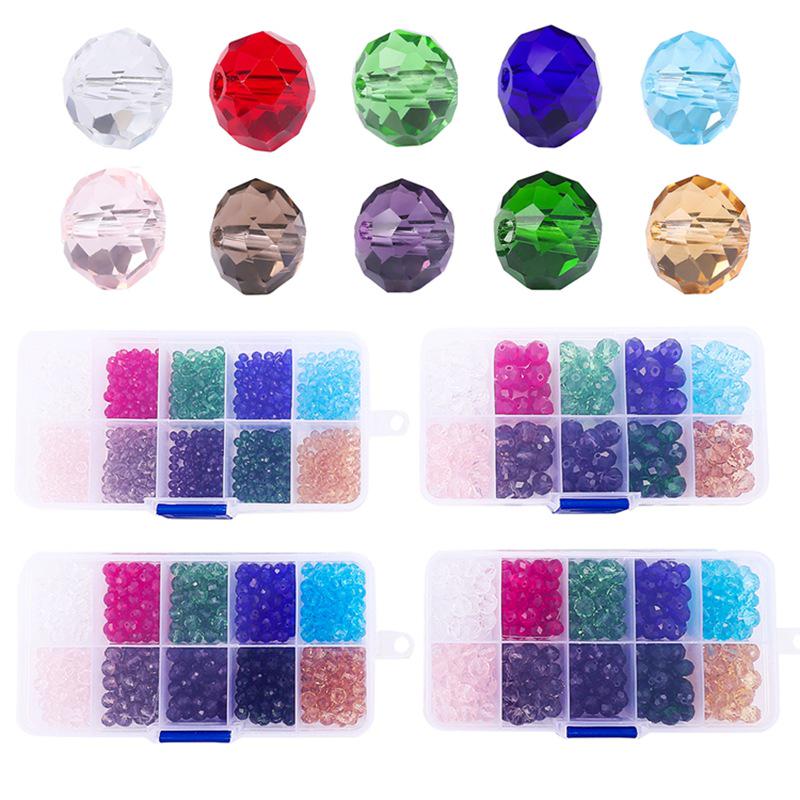 8-Grid Glass Wheel Beads Set (6-10mm) for DIY Jewelry & Accessories