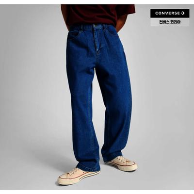 Unisex Open Hem Denim Wide Baggy Pants Jeans