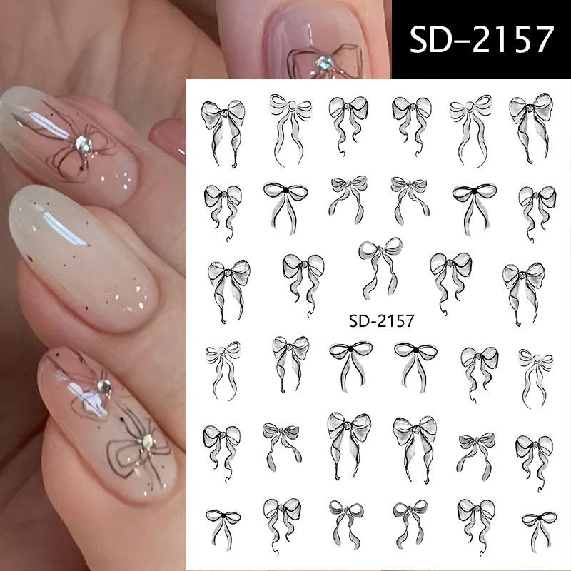 White 5D Pearl Lace Bowknot Wave Lines Nail Stickers Elegant Exquisite Nail Decoration Decals DIY Self Adhesive Transfer Slider