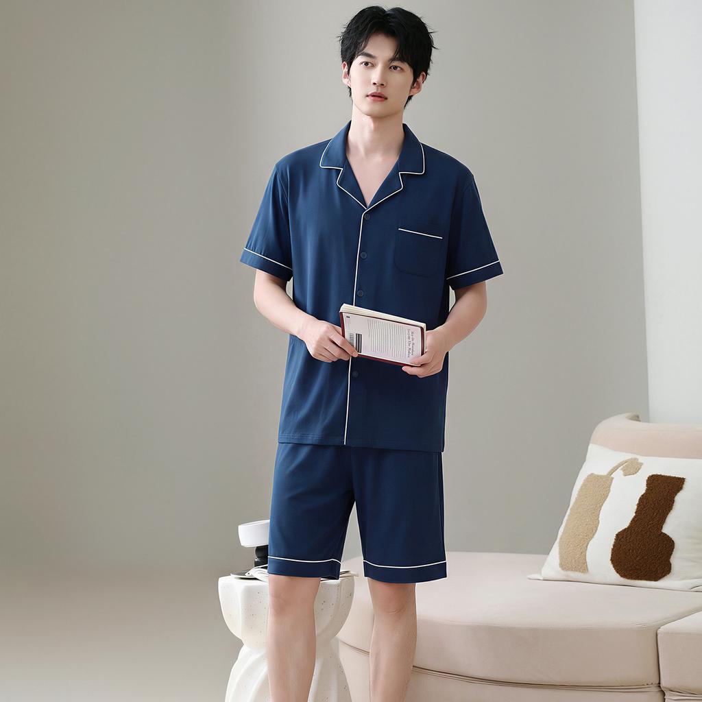 Medium and the elderly pajamas men's summer thin cotton short-sleeved shorts dad summer loungewear set large size loose