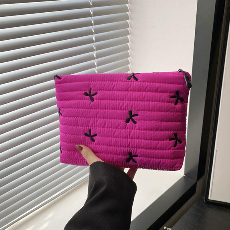 Fashionable Bow Embroidery Storage Bag with Large Capacity Fresh Makeup Bag Portable Handbag Suitable for Women To Organize