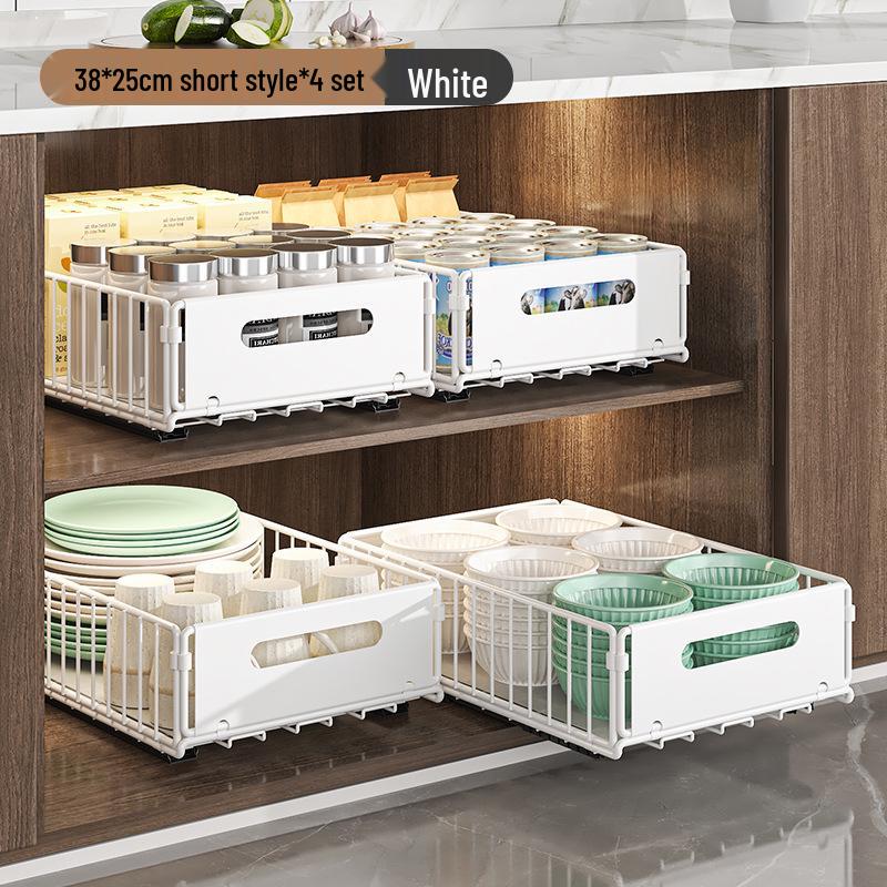 

Двухъярусная выдвижная полка для кухонной мойки для хранения приправ и закусок Four Low Single Layer White