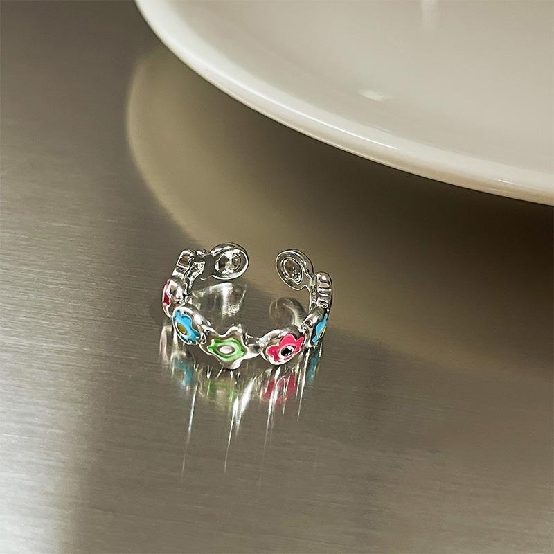 Style Contemporary Ins Adjustable Ring For Women With Colorful Flower And Motif Star