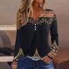 Women's T Shirt Tee Button Long Sleeve Daily Weekend Fashion Basic V- Neck Regular Top