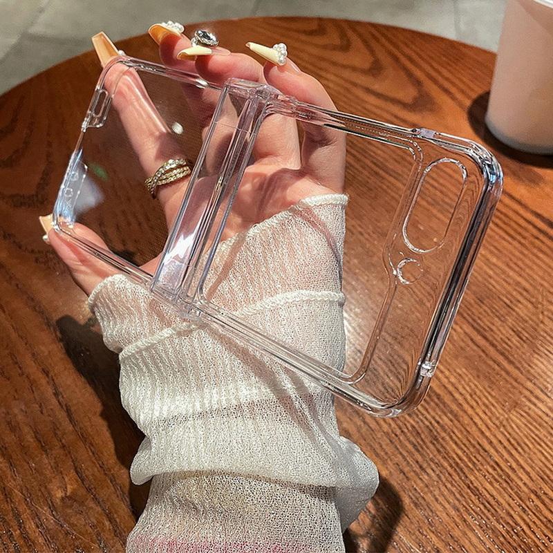 Transparent Folding Case For Samsung Z Flip7 Flip6 Flip5 Flip4 Flip3 Fold5 Moto Razr 40 Ultra PC Flip Folding Shockproof Clear Phone Cover