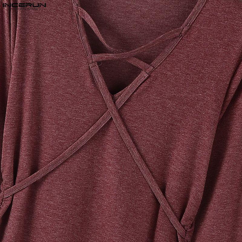 INCERUN Men Long Sleeve V Neck Bandage Fitted Casual Undershirts Tops T-shirts
