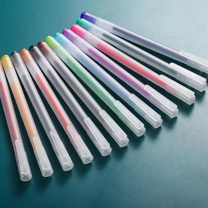 12 Colors/Set Simple Colored Ink Gel Pen Multicolor Ballpoint Pen 0.5mm Student Drawing Writing Neutral Stationery Supplies