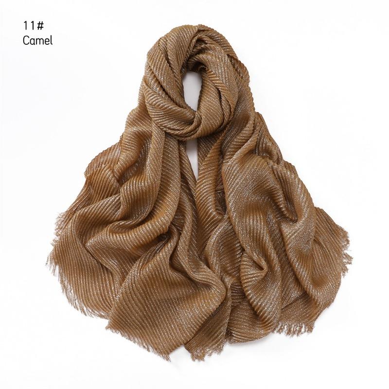 Spring New Solid Color Silver Silk Wrinkled Polyester Scarf Women's, Monochrome Two-ended Short Beard Headscarf Shawl