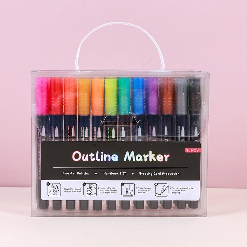 Traum-Doppellinien-Metall-Umriss-Tagebuchstift - 36 fluoreszierende Farben