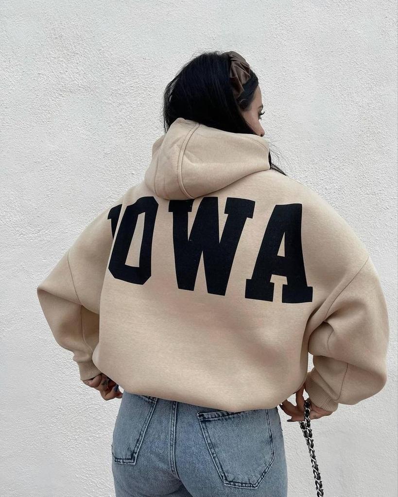 BITCED Fleece Long-sleeved Printed Short Hoodie Woman