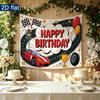 Festive Racing Car Sports Car Birthday Banner, Multicolor Polyester Backdrop for Party Decorations