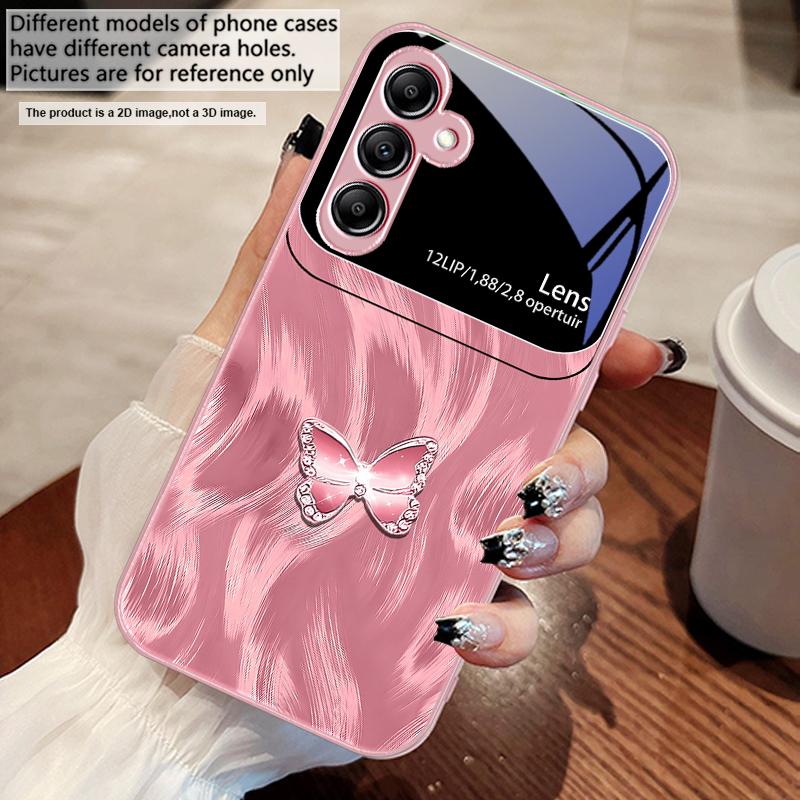 Rosa Diamant Schmetterling Für Samsung A73 72 71 A70 56 55 54 A53 52 51 50 42 A35 A34 33 32 31 26 25 24 23 22 30 Glas Handyhülle