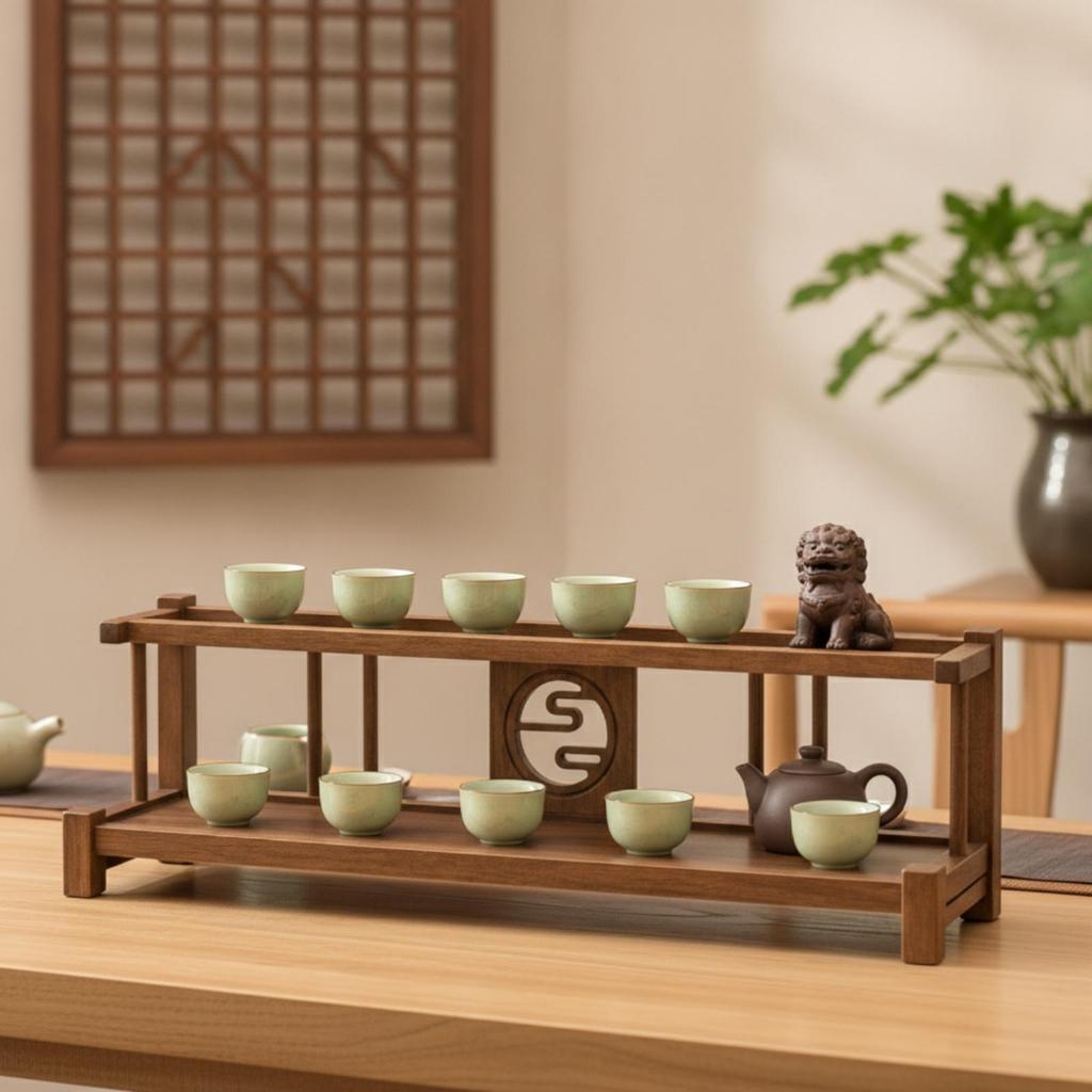 Wooden Display Rack Traditional Tea Table Organizer Decorative Set for Meditation Room