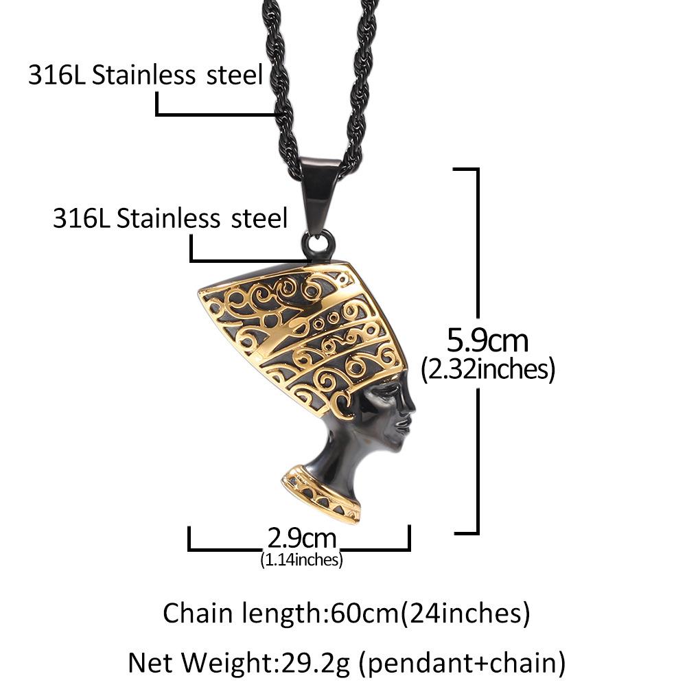 Trendy zlato černá s egyptským vzorem Přívěsek Kleopatra z nerezové oceli Studentský mužský a ženský oblíbený retro hip-hopový ornament