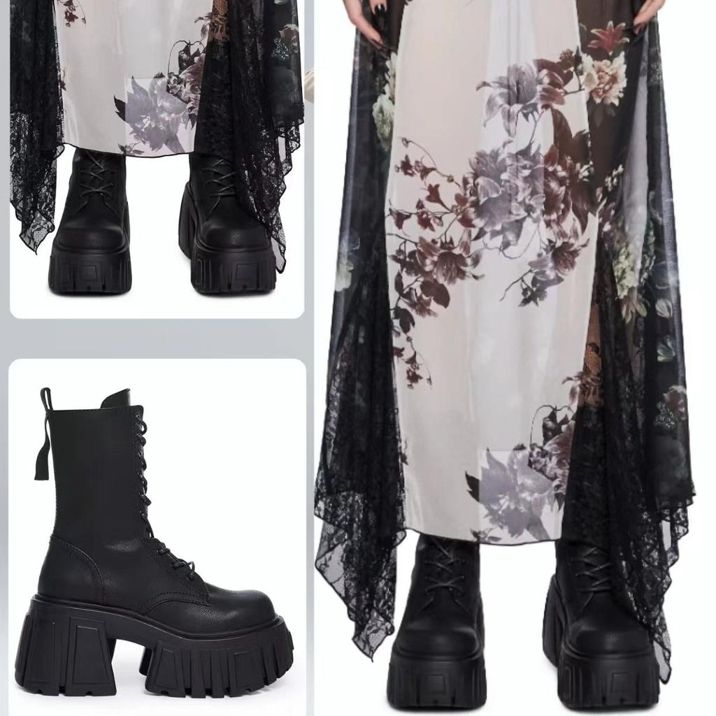 Fashion Super High Heel Platform Middle Tube Female Autumn and Winter Elevator Ankle Tide Music Chunky Heel Comic Show Boots