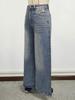 Women's Washed Blue Ripped Wide-Leg Jeans - Trendy Floor-Length Casual Pants