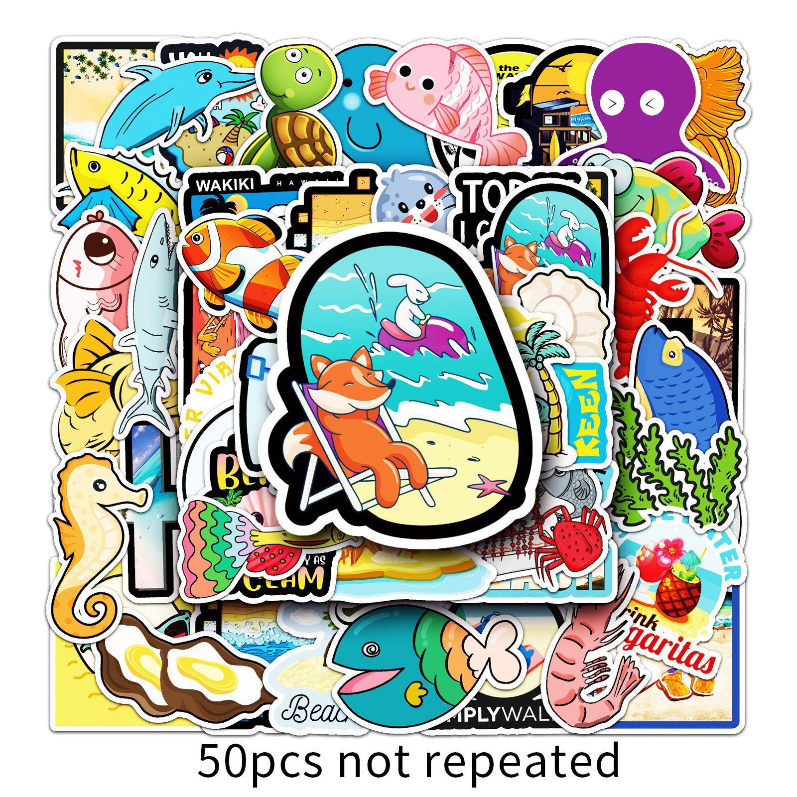 

50 Мультяшные Морские Животные Милые Креативные Декоративные Наклейки для Ноутбука, Чемодана, Самоката