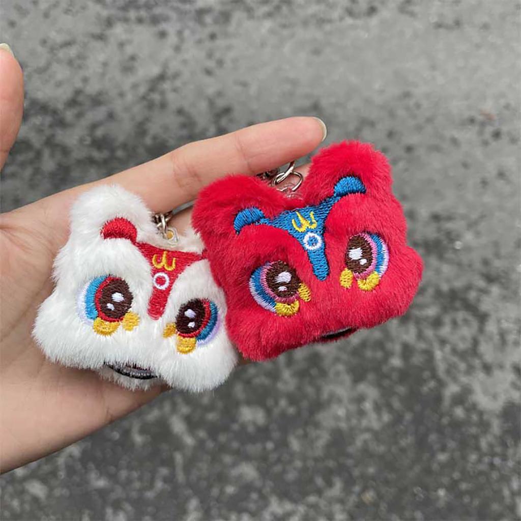 Plush Lion Dance Keychain Chinese Style Animal Cartoon Key Chain Bag Charm Handmade Keyrings Jewelry Gift for Women Men
