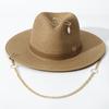 Designer Chain Wide Brim Straw Hat for Women, Spring Summer Sun Protection Fedora Beach Hat with Pin