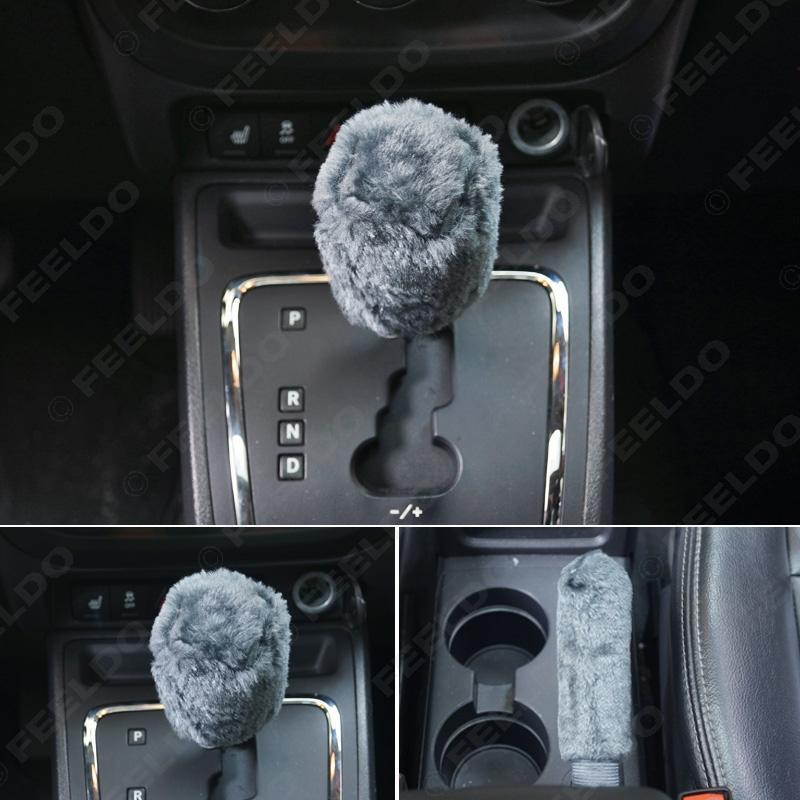 Car Interior Winter Soft Plush Gear Shift Cover Collars Car Styling Hand Brake Grips Sleeve 4711 серый