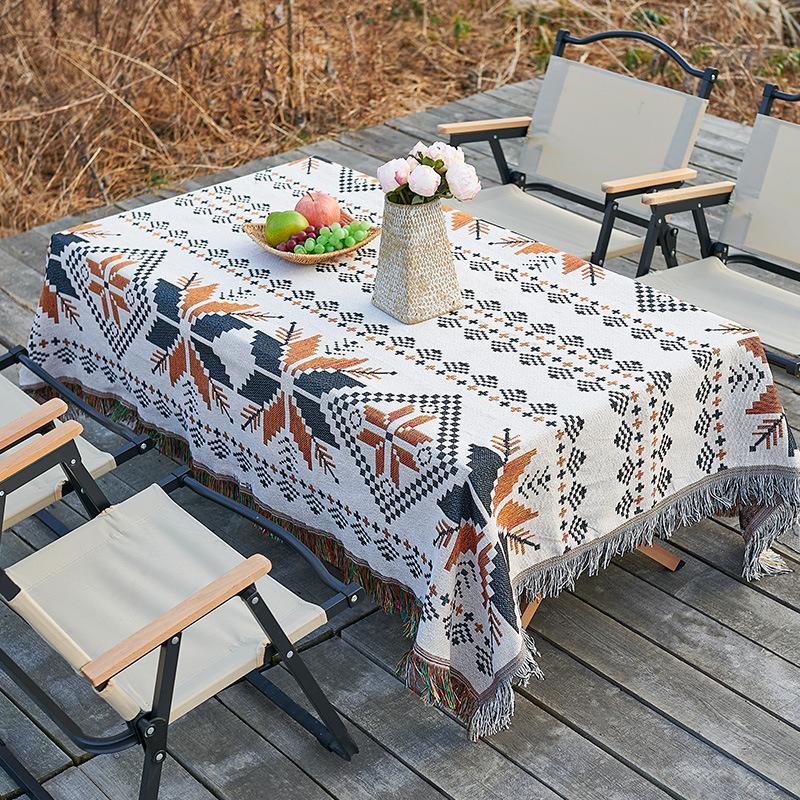 Outdoor Camping Tablecloth Rectangular Cotton And Linen Retro Picnic Tablecloth Lawn Moisture-Proof Floor Mat Tent Equipment Blanket
