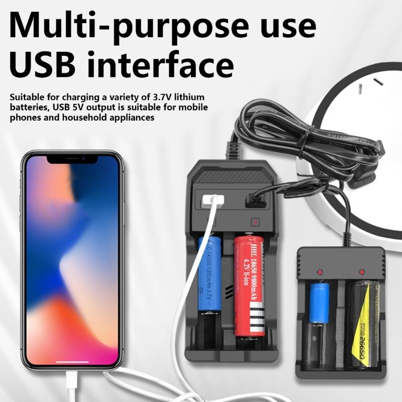 18650 Battery Charger 2 Bay Battery Charger with USB Port for Rechargeable Batteries 26650/21700/18650/18500/16340
