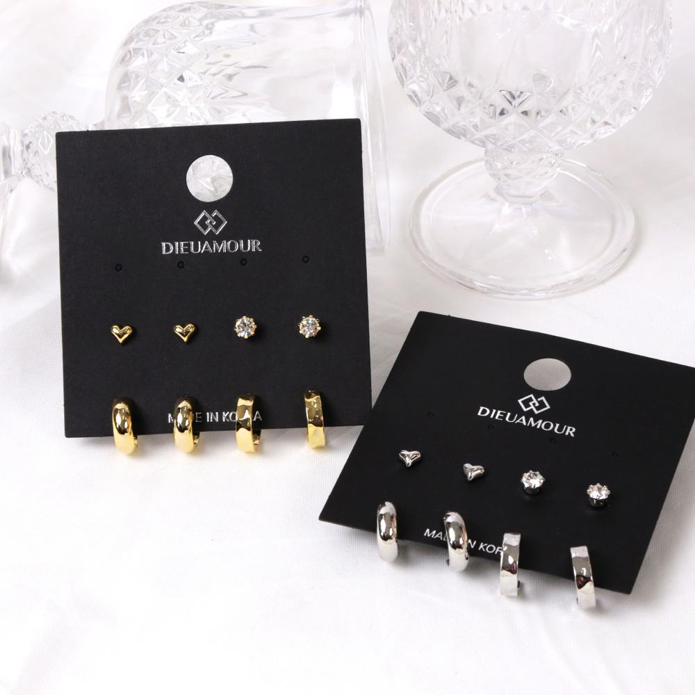 Dieuamour [8Pack] Heart Cubic Ring Daily Earring Set