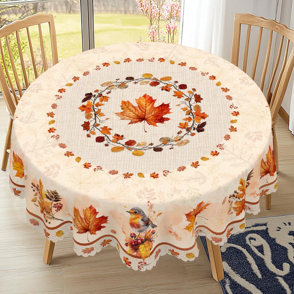 1Pc Fall Tablecloth With Maple Leaf Patterns, Vintage Rectangular Round Table Cover, Autumn Decor Suitable For Thanksgiving Day