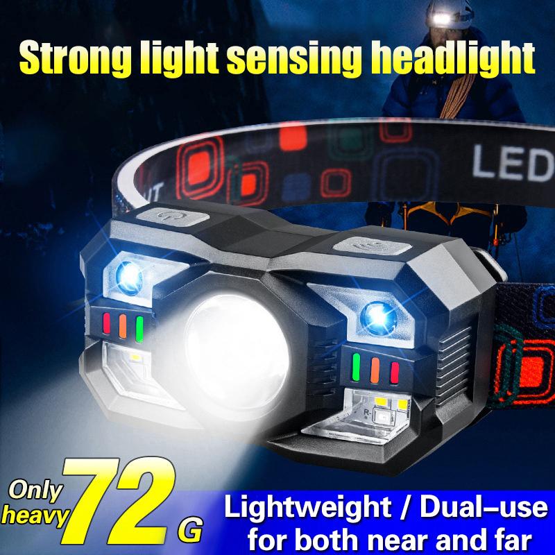 Led Rechargeable Headlamp Motion Sensor Waterproof Head Flashlights Torch For Outdoor Camping Fishing Head Lamp Search Light