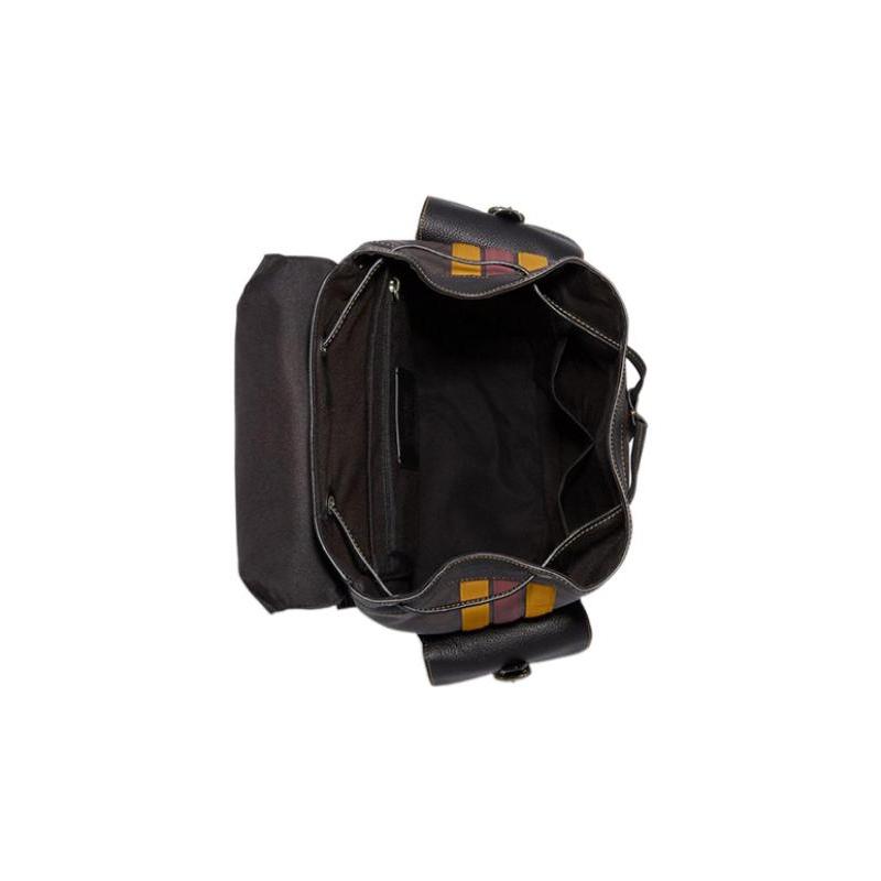 COACH Hudson 30 flap drawstring closure exterior cow leather details school bag backpack backpack large size men's mahogany color with buttercup color