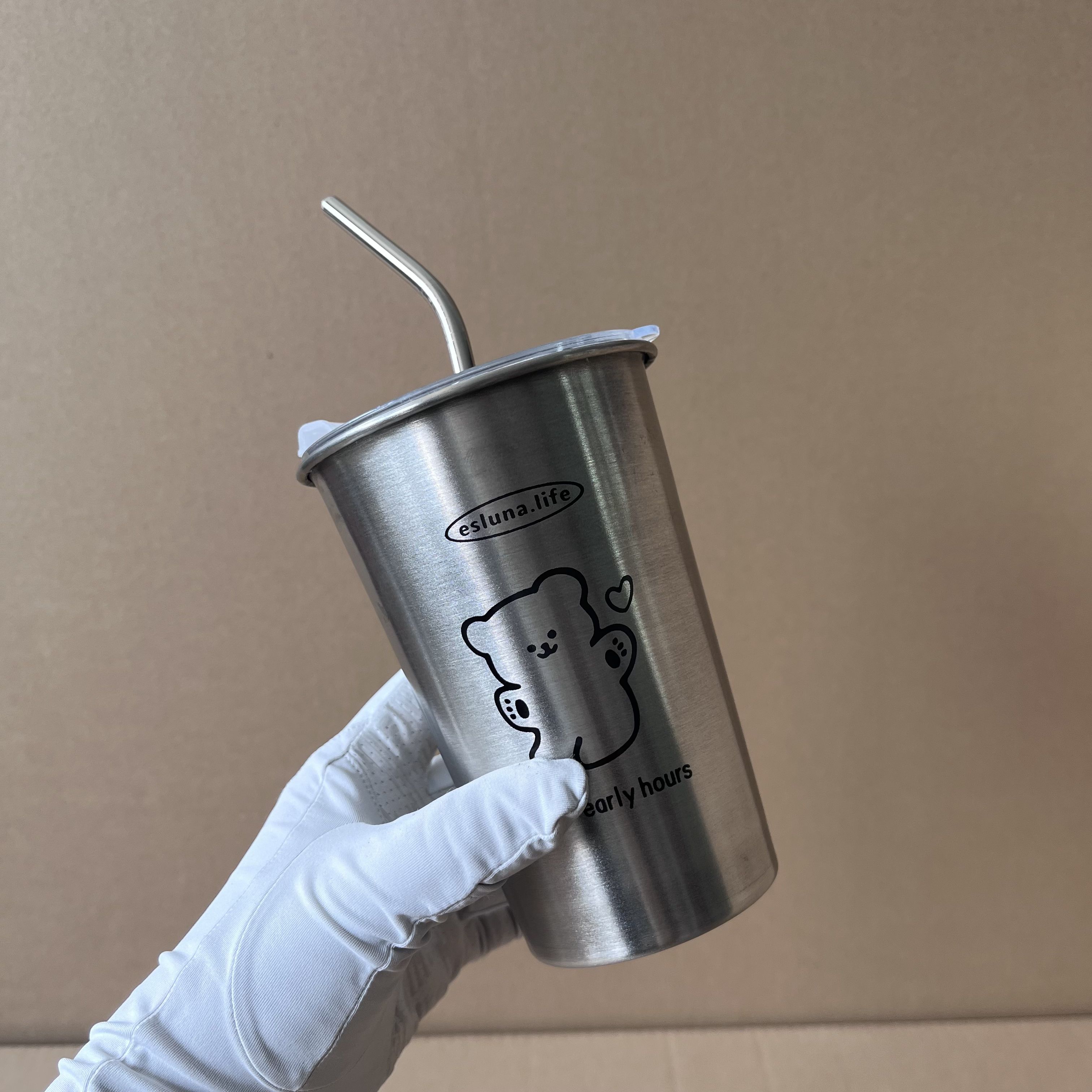 

Industrial Style 500ML 304 Stainless Steel Straw Cup with Lid Portable Coffee Cup for Home Use Cold Drink Insulated Anti-Fall Ha