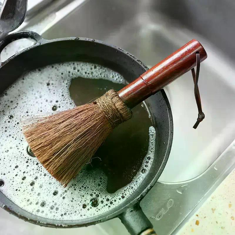 Palmsilke Houten Handvat Potborstel Anti-aanbakolie Zacht Haar Schoonmaakborstel Keukenfornuis Afwasborstel Schoonmaakproducten