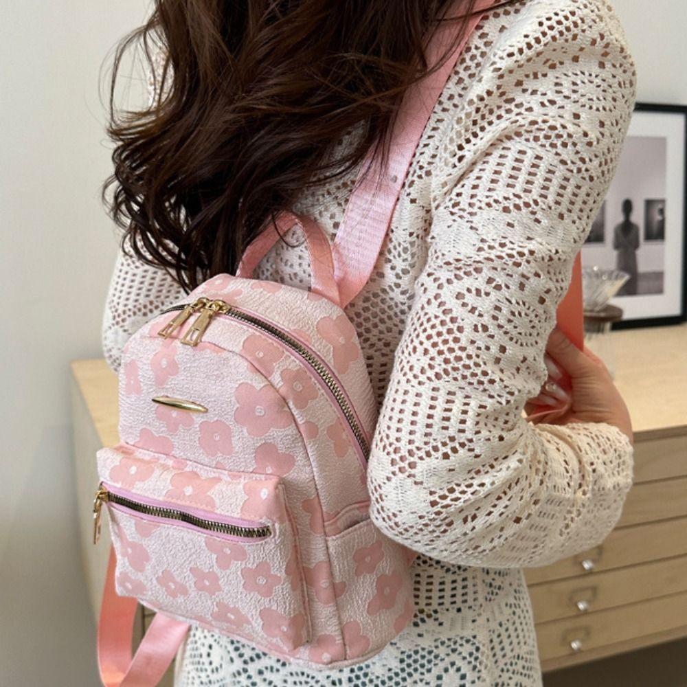 Pu Leather Students Schoolbag Canvas Flower Shoulder Bag Creative Storage Bag Travel