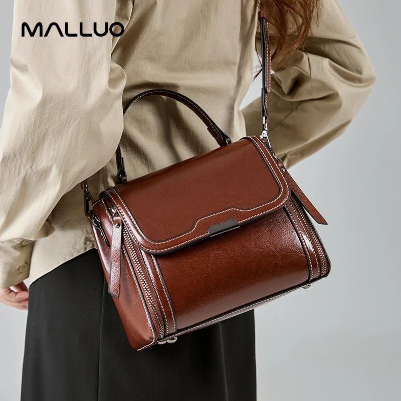 Female Retro Messenger Shoulder Bags Women Luxury Designer Oil Wax Cowhide Leather Handbags Lady Commuter Handbill Crossbody Bag