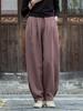 Women's Autumn/Winter Cotton Linen Sand Wash Loose Long Pants with Fleece Lining - Slimming Lantern Style