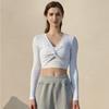 2024 Spring Women's Crisscross Yoga Top - Sexy Long Sleeve Solid Color Fitness T-Shirt